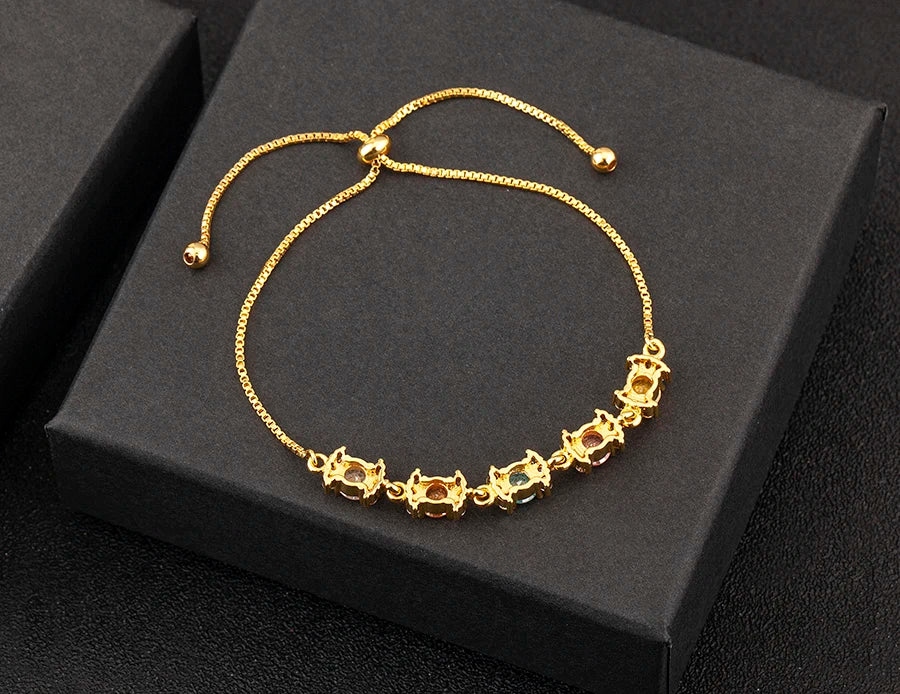 Nidin Charm Zircon Geometric Shape Bracelet Adjustable 15 Styles Gold Color Link Chain Jewelry Women's Personality Party Gift