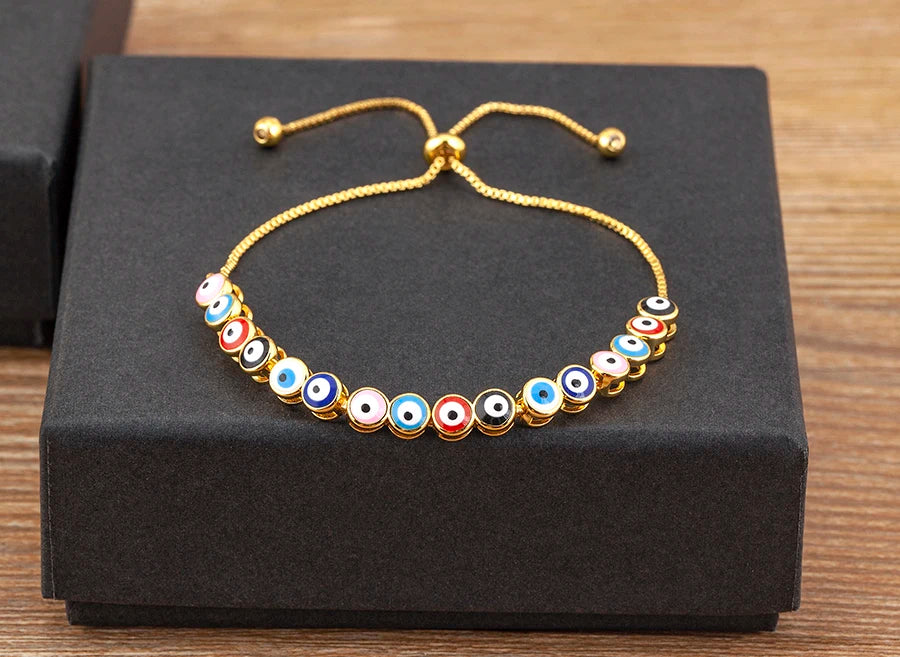 Nidin Luxury Men 4 Colors Evil Eye Beads Chain Bracelets Bangles Adjustable Party Wedding Elegant  Jewelry Gift For Female Male