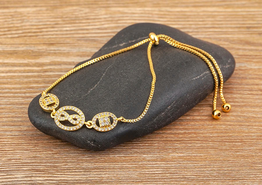 Nidin Charm Zircon Geometric Shape Bracelet Adjustable 15 Styles Gold Color Link Chain Jewelry Women's Personality Party Gift