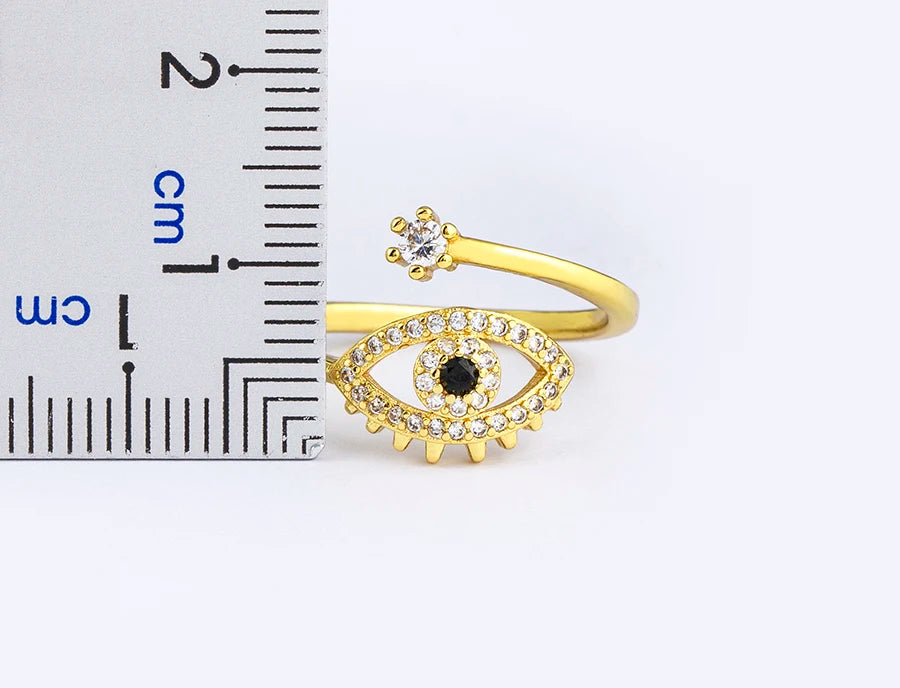 Nidin Lucky Turkish Evil Eye Open Copper Gold Color Finger Rings Adjustable for Women Girls Men Fashion Party Jewelry Gift