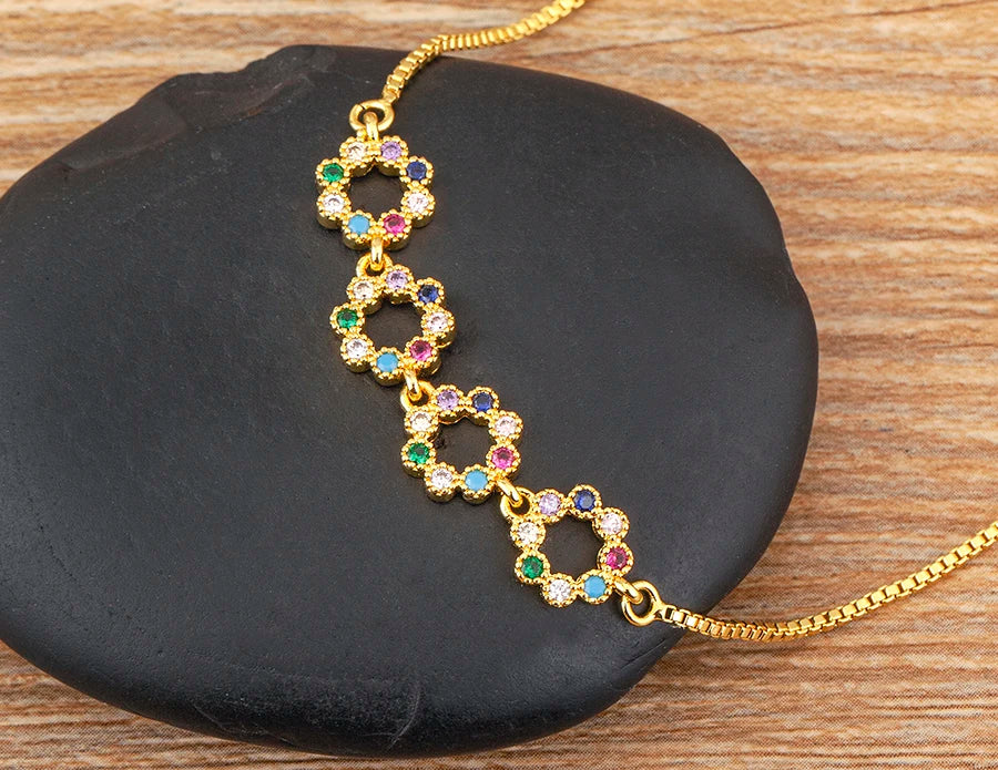 Nidin Charm Zircon Geometric Shape Bracelet Adjustable 15 Styles Gold Color Link Chain Jewelry Women's Personality Party Gift