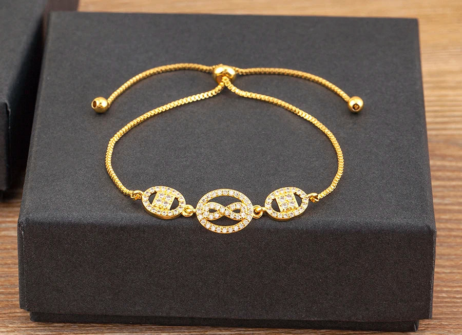 Nidin Charm Zircon Geometric Shape Bracelet Adjustable 15 Styles Gold Color Link Chain Jewelry Women's Personality Party Gift
