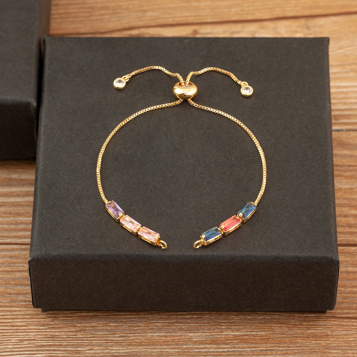 Nidin 3 PCS/Lot Rectangle/Round Crystal Zircon Slider Bracelet For Women Female Adjustable Chains Jewelry Wholesale Accessories