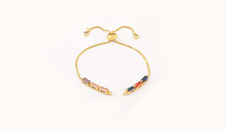 Nidin 3 PCS/Lot Rectangle/Round Crystal Zircon Slider Bracelet For Women Female Adjustable Chains Jewelry Wholesale Accessories
