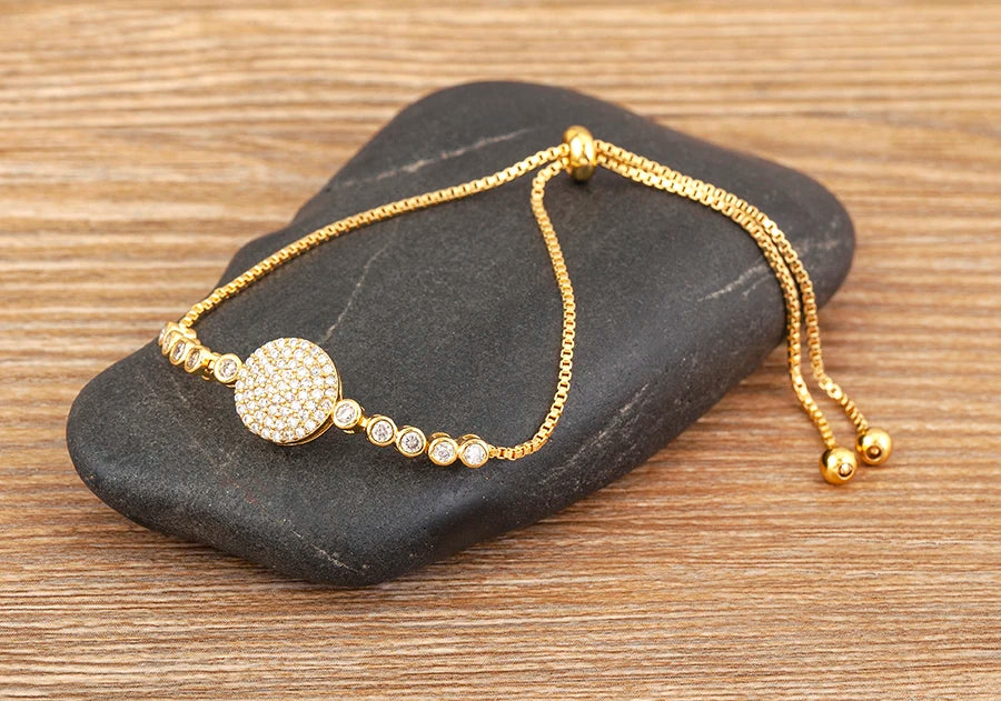 Nidin Charm Zircon Geometric Shape Bracelet Adjustable 15 Styles Gold Color Link Chain Jewelry Women's Personality Party Gift