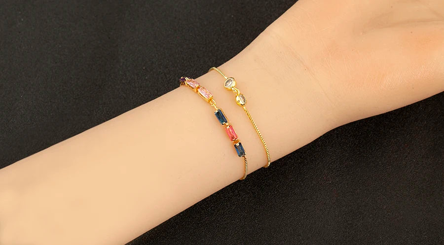 Nidin 3 PCS/Lot Rectangle/Round Crystal Zircon Slider Bracelet For Women Female Adjustable Chains Jewelry Wholesale Accessories