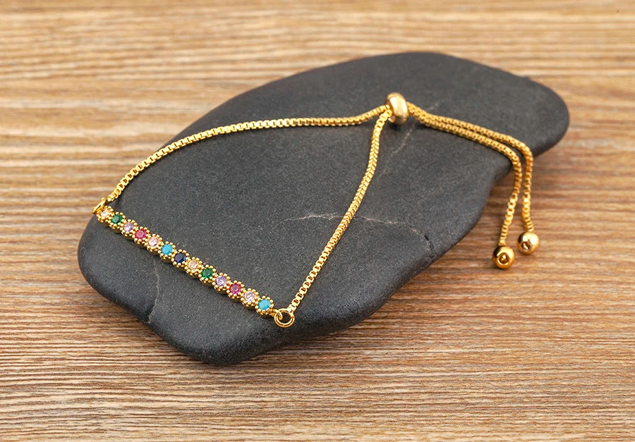 Nidin Charm Zircon Geometric Shape Bracelet Adjustable 15 Styles Gold Color Link Chain Jewelry Women's Personality Party Gift