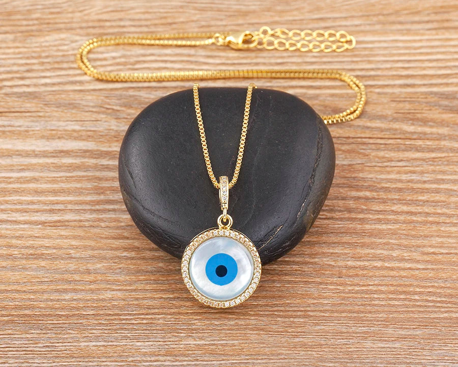 Nidin New Arrival Gold Plated Evil Eye Pendant Necklace For Women Zircon Jewelry Clavicle Chain Choker Party Wedding Gift