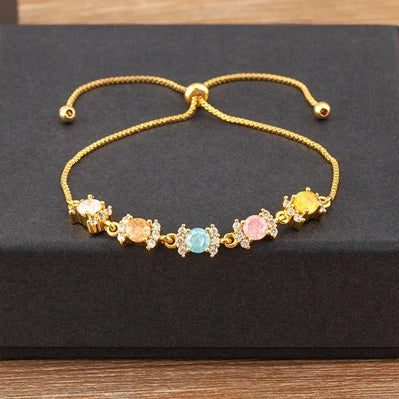 Nidin Charm Zircon Geometric Shape Bracelet Adjustable 15 Styles Gold Color Link Chain Jewelry Women's Personality Party Gift