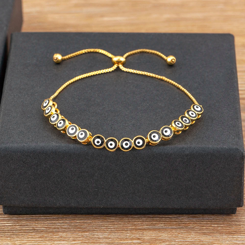 Nidin Luxury Men 4 Colors Evil Eye Beads Chain Bracelets Bangles Adjustable Party Wedding Elegant  Jewelry Gift For Female Male