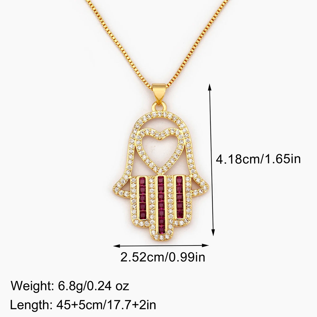 Nidin High Quality Palm Shape Heart/Star Design Cubic Zirconia Charm Pendant Necklace For Women Men Hollow Stylish Jewelry Gifts