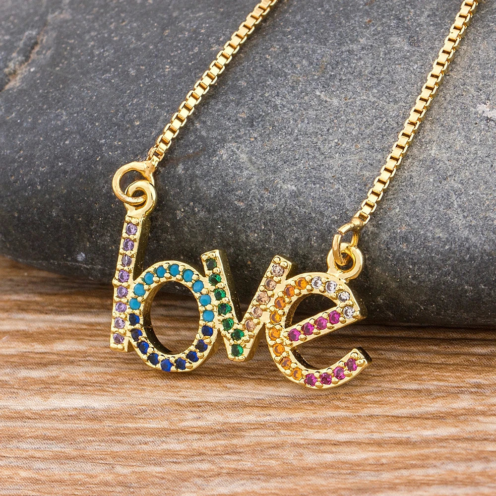 Nidin New Arrival Love Letter Pendant Necklace Gold Color Name Jewelry Chain Chocker For Women Girls Birthday Wedding Party Gift