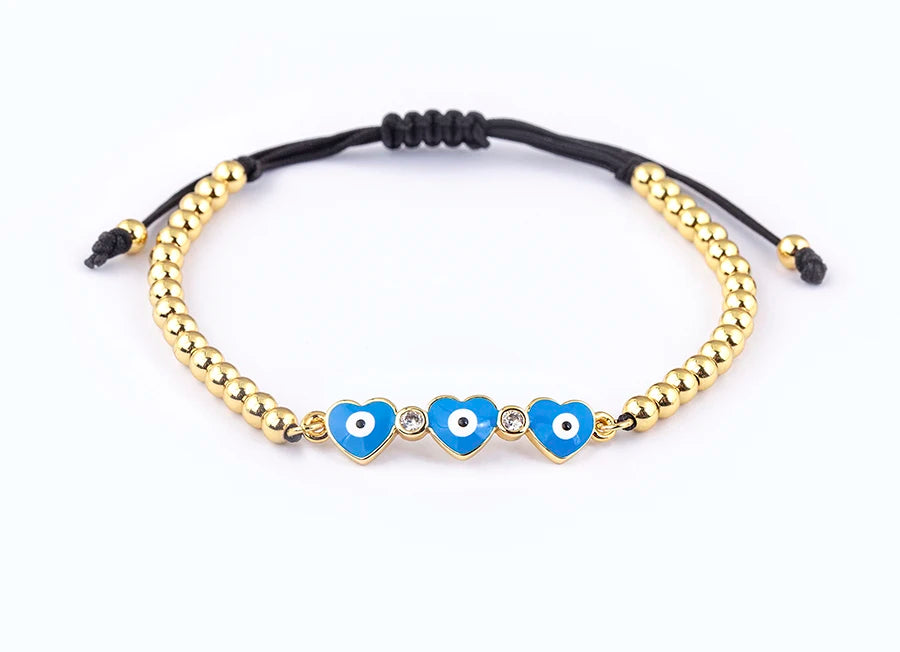 Nidin Adjustable Handmade Braided String Bracelet Women Men Turkish Evil Eye Heart Shape Bangle Couple Lucky Wedding Jewelry