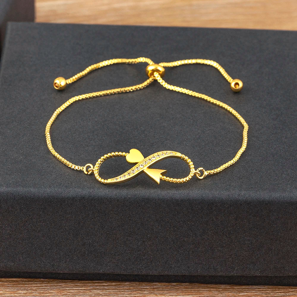 Nidin Charm Zircon Geometric Shape Bracelet Adjustable 15 Styles Gold Color Link Chain Jewelry Women's Personality Party Gift