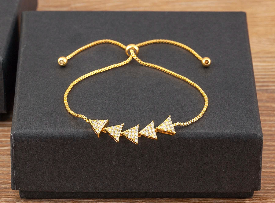 Nidin Charm Zircon Geometric Shape Bracelet Adjustable 15 Styles Gold Color Link Chain Jewelry Women's Personality Party Gift