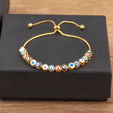 Nidin Luxury Men 4 Colors Evil Eye Beads Chain Bracelets Bangles Adjustable Party Wedding Elegant  Jewelry Gift For Female Male