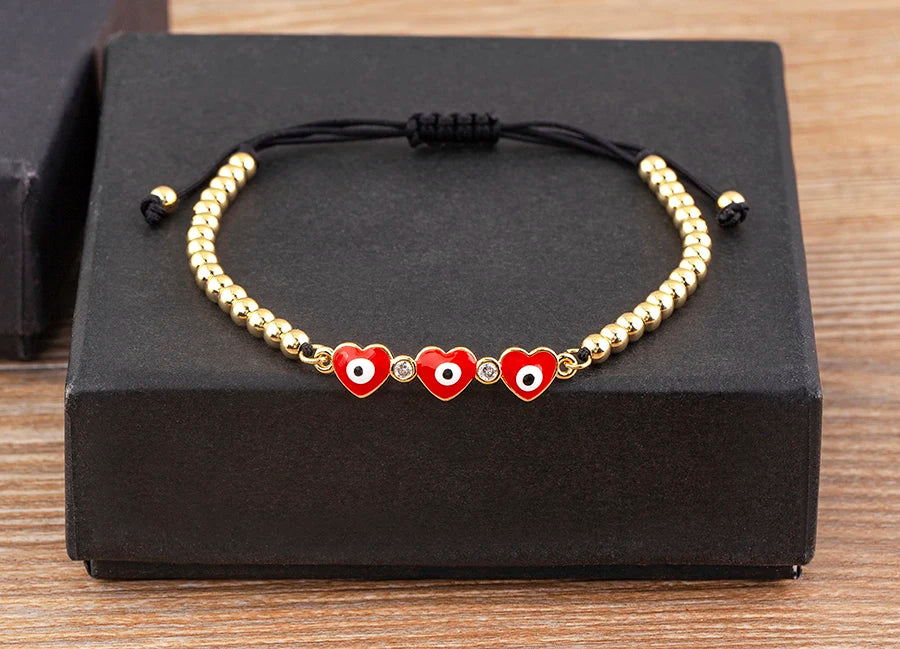 Nidin Adjustable Handmade Braided String Bracelet Women Men Turkish Evil Eye Heart Shape Bangle Couple Lucky Wedding Jewelry