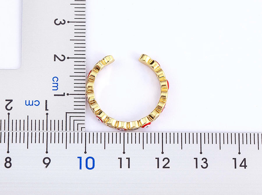 Nidin Hot Sale Lucky Evil Eye Rhinestone Rings For Women Girls Enamel Dripping Oil Finger Devil Eye Adjustable Jewelry Gift