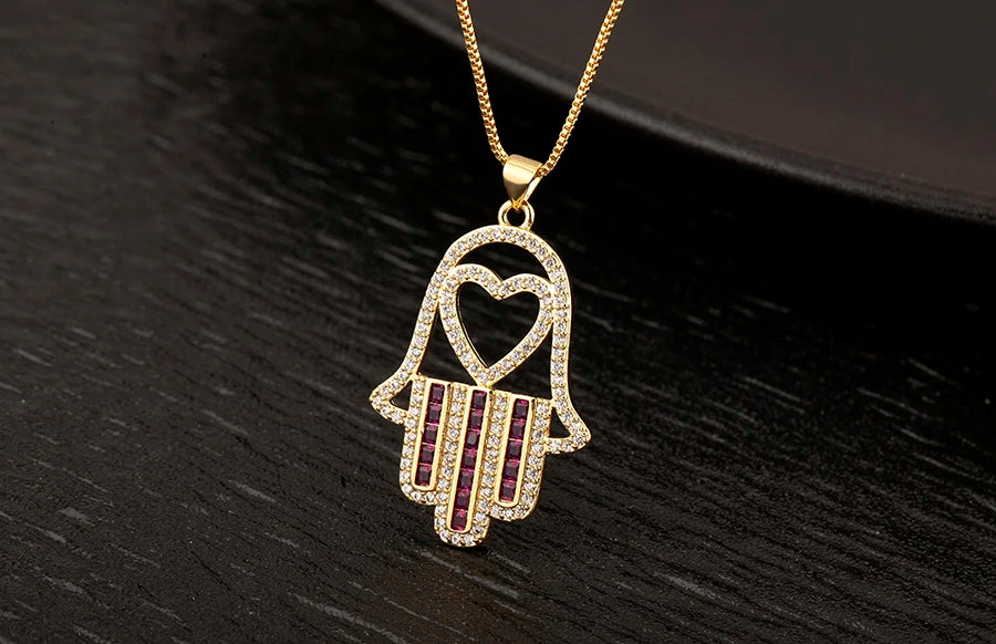 Nidin High Quality Palm Shape Heart/Star Design Cubic Zirconia Charm Pendant Necklace For Women Men Hollow Stylish Jewelry Gifts