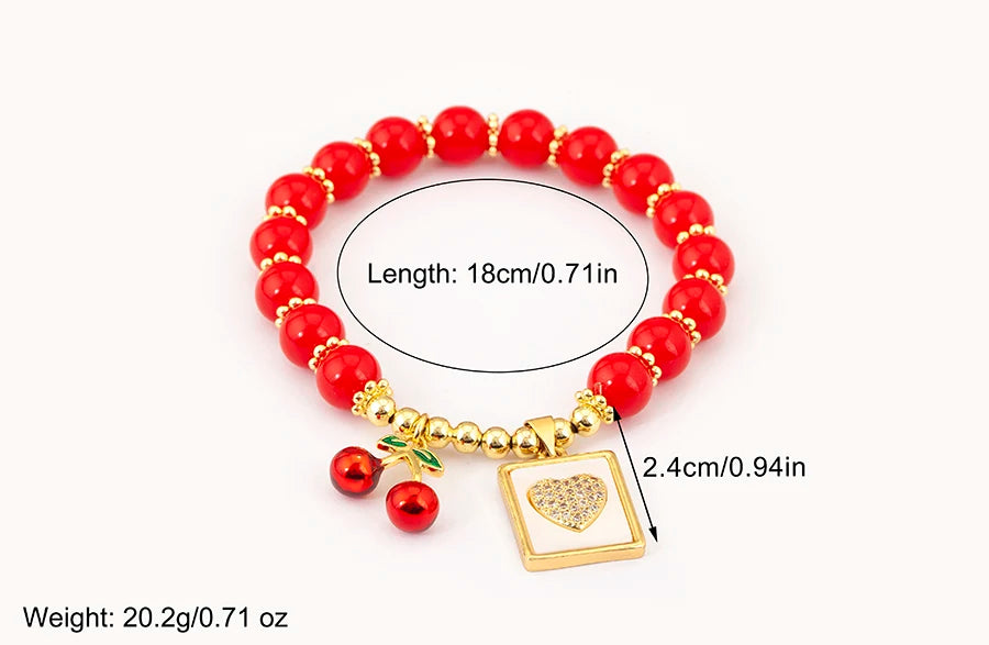 Nidin 8MM Red Beads Chain Bracelet for Women Cherry Shape Love Cross Pattern High Quality Aesthetic Lucky Jewelry Gift