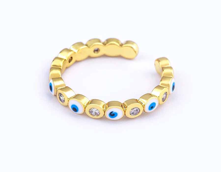 Nidin Hot Sale Lucky Evil Eye Rhinestone Rings For Women Girls Enamel Dripping Oil Finger Devil Eye Adjustable Jewelry Gift