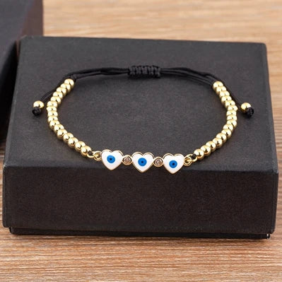 Nidin Adjustable Handmade Braided String Bracelet Women Men Turkish Evil Eye Heart Shape Bangle Couple Lucky Wedding Jewelry