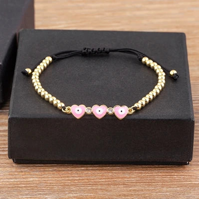 Nidin Adjustable Handmade Braided String Bracelet Women Men Turkish Evil Eye Heart Shape Bangle Couple Lucky Wedding Jewelry