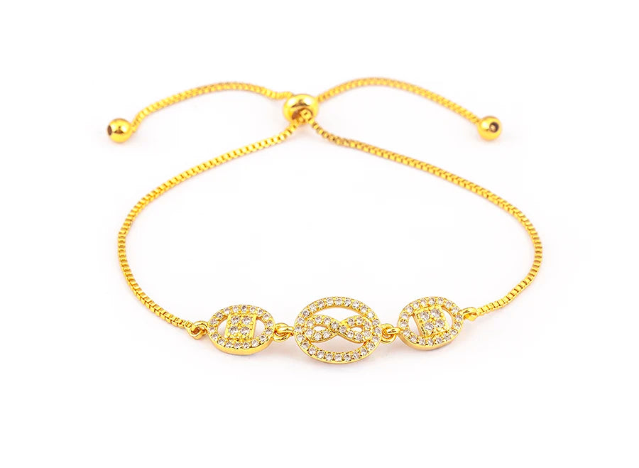 Nidin Charm Zircon Geometric Shape Bracelet Adjustable 15 Styles Gold Color Link Chain Jewelry Women's Personality Party Gift