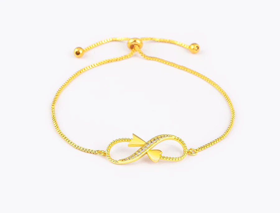 Nidin Charm Zircon Geometric Shape Bracelet Adjustable 15 Styles Gold Color Link Chain Jewelry Women's Personality Party Gift