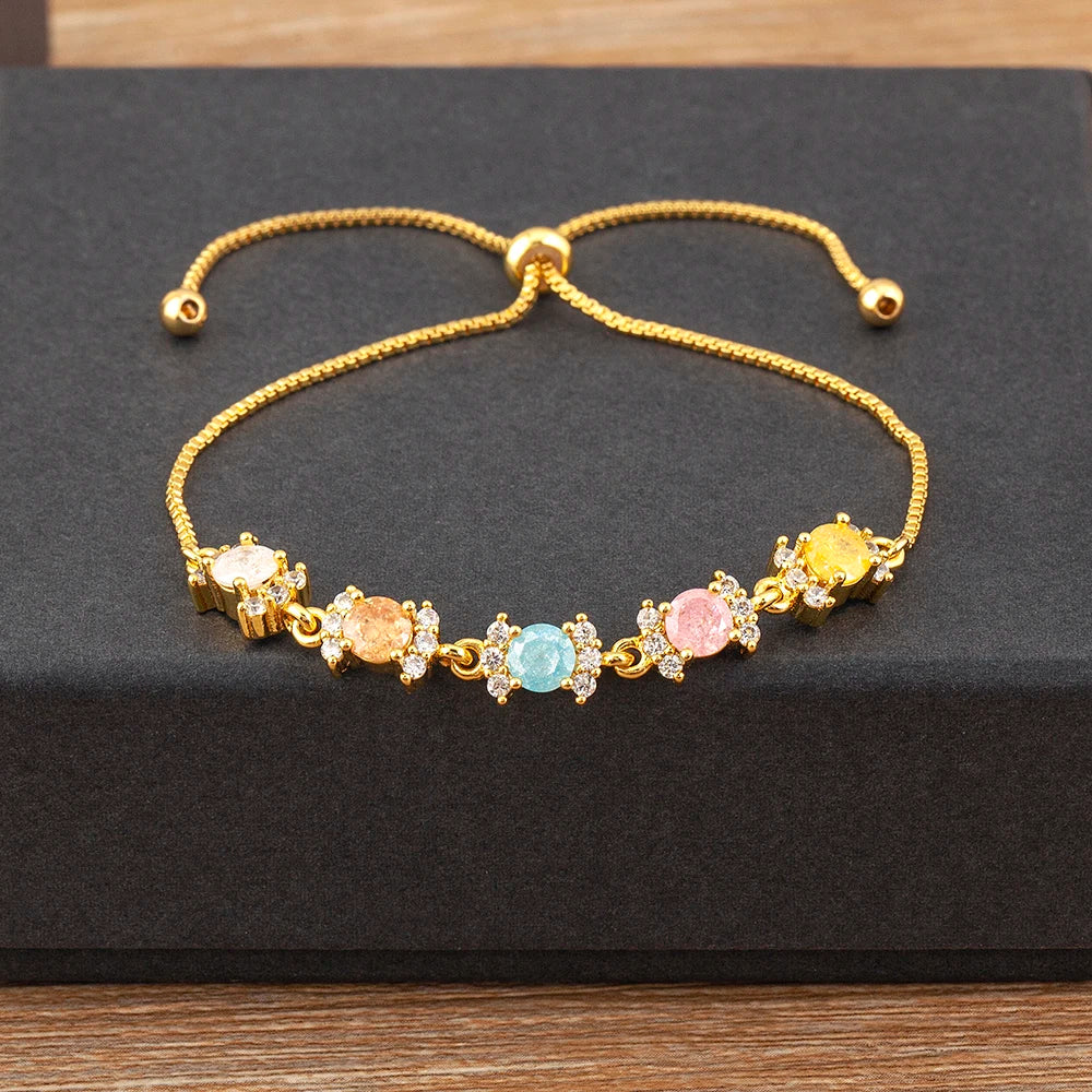 Nidin Charm Zircon Geometric Shape Bracelet Adjustable 15 Styles Gold Color Link Chain Jewelry Women's Personality Party Gift