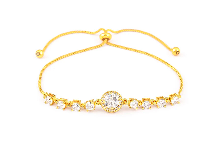 Nidin Charm Zircon Geometric Shape Bracelet Adjustable 15 Styles Gold Color Link Chain Jewelry Women's Personality Party Gift