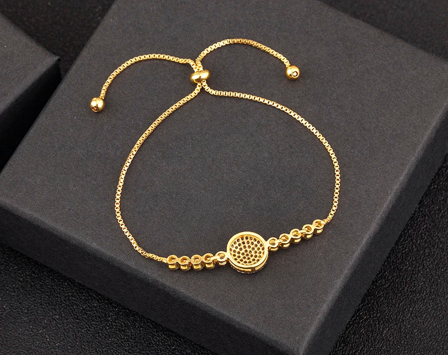 Nidin Charm Zircon Geometric Shape Bracelet Adjustable 15 Styles Gold Color Link Chain Jewelry Women's Personality Party Gift