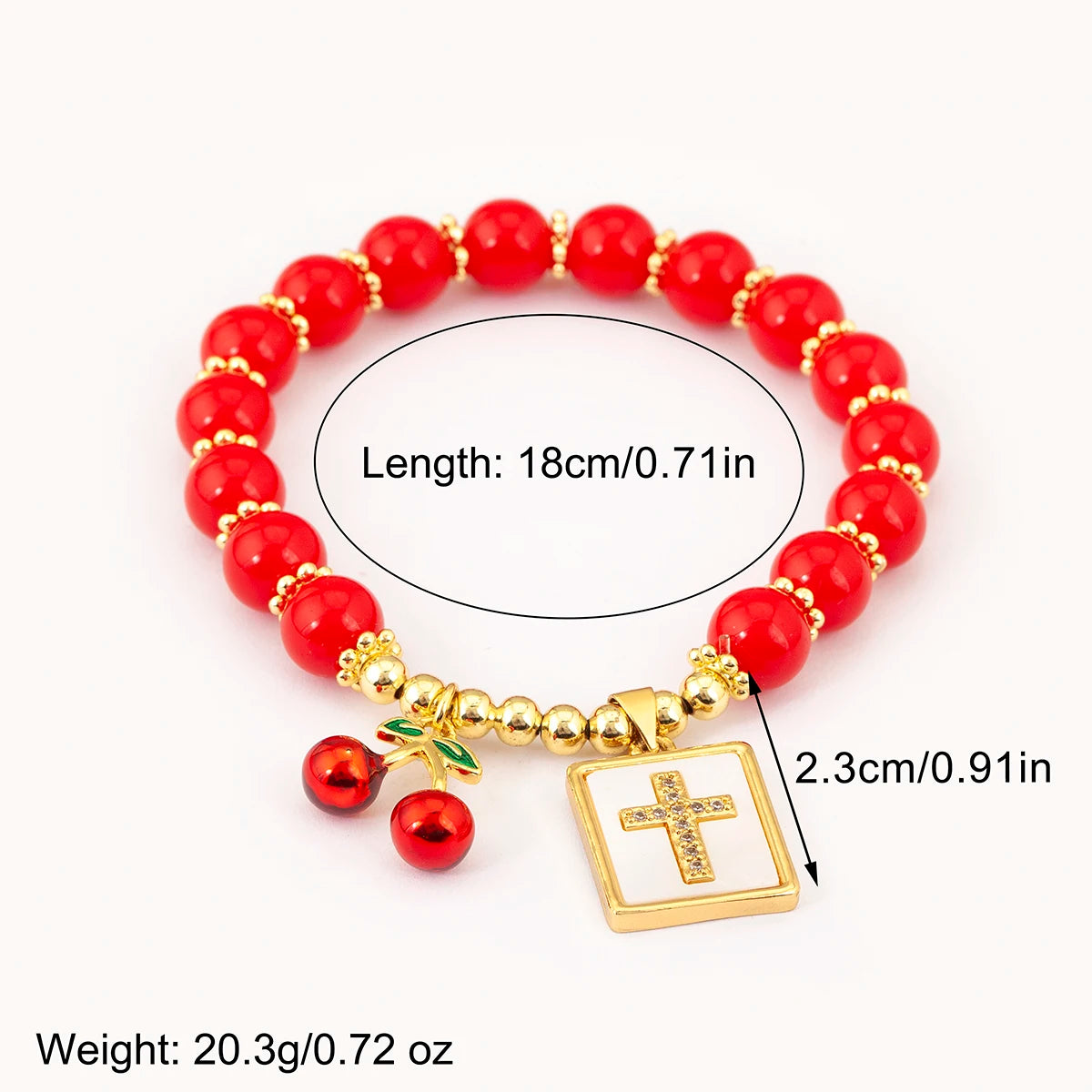Nidin 8MM Red Beads Chain Bracelet for Women Cherry Shape Love Cross Pattern High Quality Aesthetic Lucky Jewelry Gift