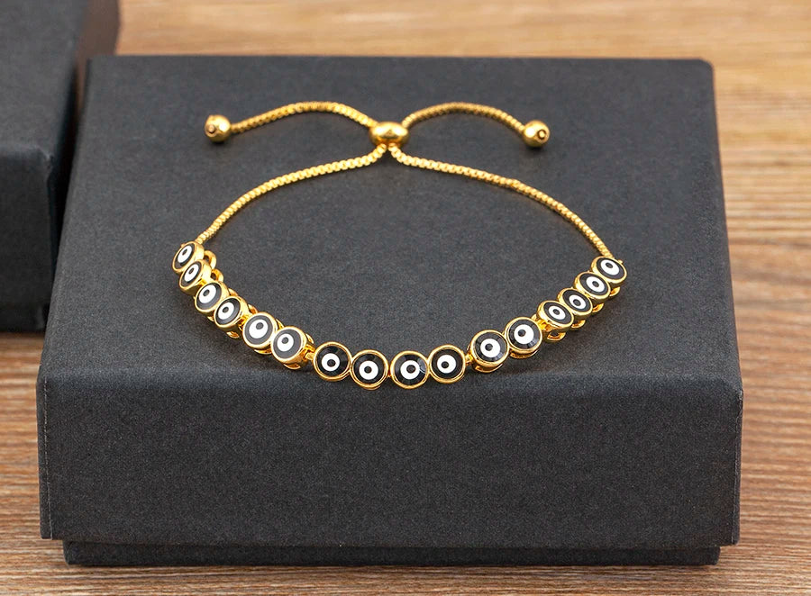 Nidin Luxury Men 4 Colors Evil Eye Beads Chain Bracelets Bangles Adjustable Party Wedding Elegant  Jewelry Gift For Female Male