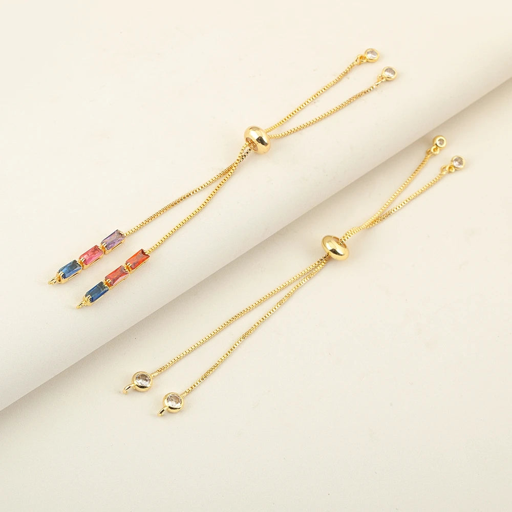 Nidin 3 PCS/Lot Rectangle/Round Crystal Zircon Slider Bracelet For Women Female Adjustable Chains Jewelry Wholesale Accessories