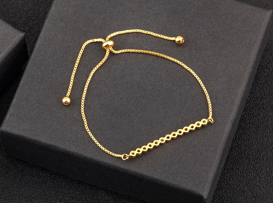 Nidin Charm Zircon Geometric Shape Bracelet Adjustable 15 Styles Gold Color Link Chain Jewelry Women's Personality Party Gift