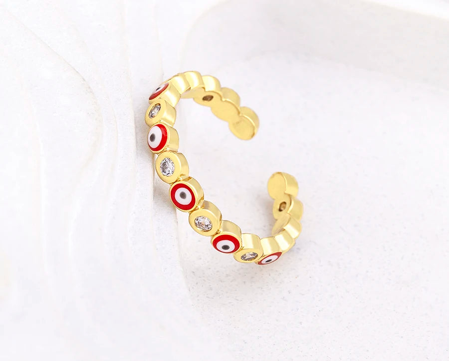Nidin Hot Sale Lucky Evil Eye Rhinestone Rings For Women Girls Enamel Dripping Oil Finger Devil Eye Adjustable Jewelry Gift