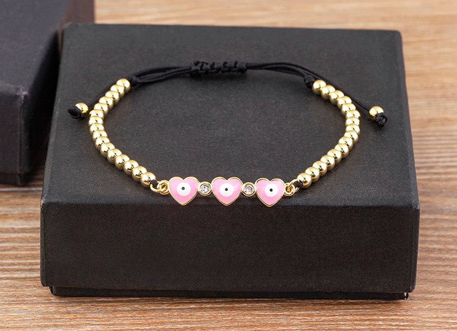 Nidin Adjustable Handmade Braided String Bracelet Women Men Turkish Evil Eye Heart Shape Bangle Couple Lucky Wedding Jewelry