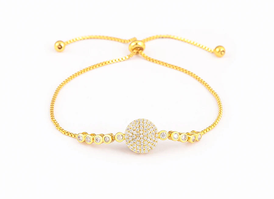 Nidin Charm Zircon Geometric Shape Bracelet Adjustable 15 Styles Gold Color Link Chain Jewelry Women's Personality Party Gift