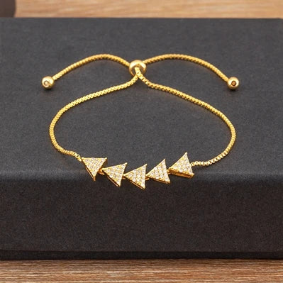 Nidin Charm Zircon Geometric Shape Bracelet Adjustable 15 Styles Gold Color Link Chain Jewelry Women's Personality Party Gift