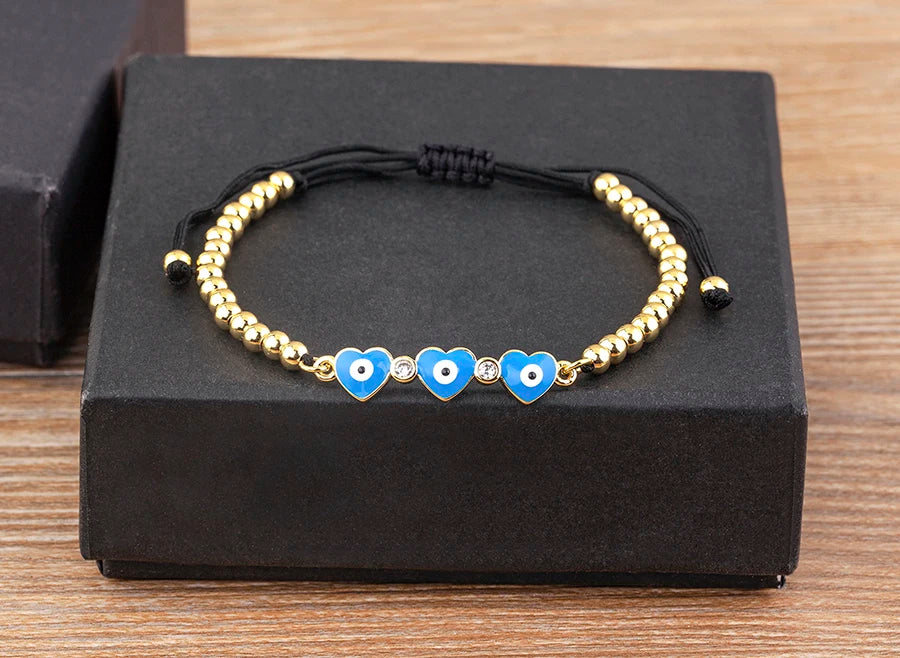 Nidin Adjustable Handmade Braided String Bracelet Women Men Turkish Evil Eye Heart Shape Bangle Couple Lucky Wedding Jewelry
