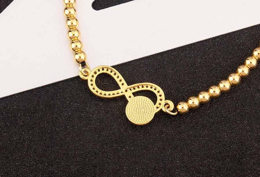 Nidin New Trendy 8 Number Shape Evil Eye Round Beads Charm Bracelets Adjustable For Women Shiny Crystal Zircon Jewelry Gifts