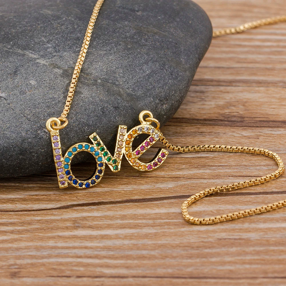 Nidin New Arrival Love Letter Pendant Necklace Gold Color Name Jewelry Chain Chocker For Women Girls Birthday Wedding Party Gift