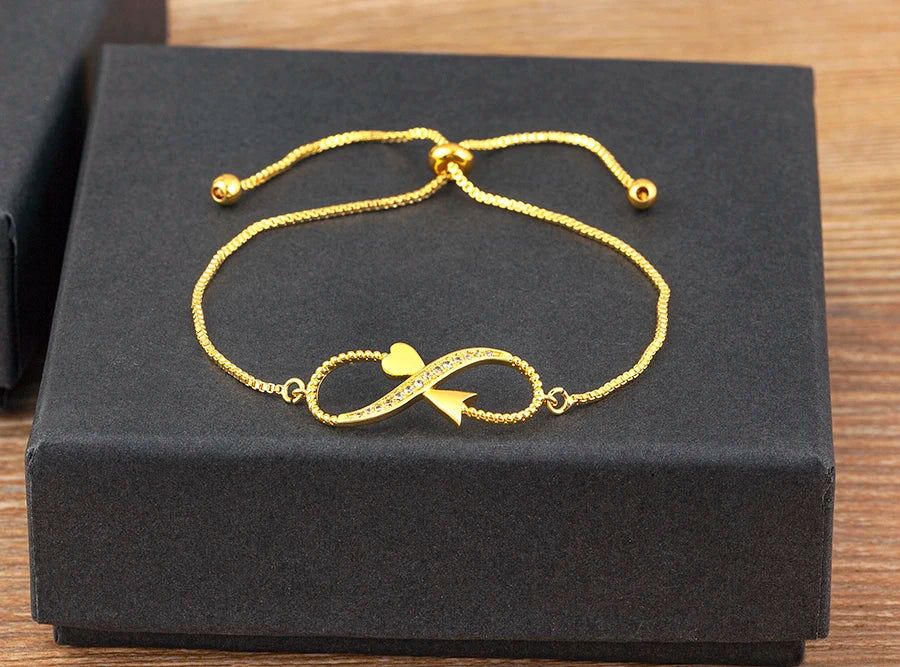 Nidin Charm Zircon Geometric Shape Bracelet Adjustable 15 Styles Gold Color Link Chain Jewelry Women's Personality Party Gift