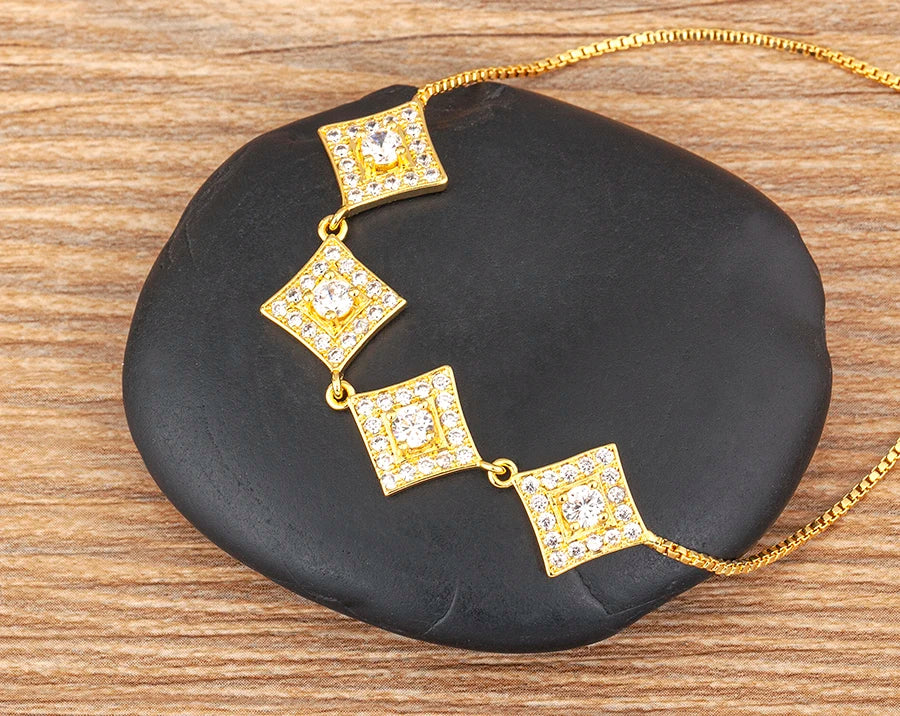 Nidin Charm Zircon Geometric Shape Bracelet Adjustable 15 Styles Gold Color Link Chain Jewelry Women's Personality Party Gift