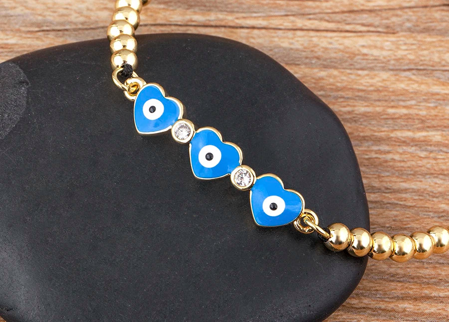 Nidin Adjustable Handmade Braided String Bracelet Women Men Turkish Evil Eye Heart Shape Bangle Couple Lucky Wedding Jewelry