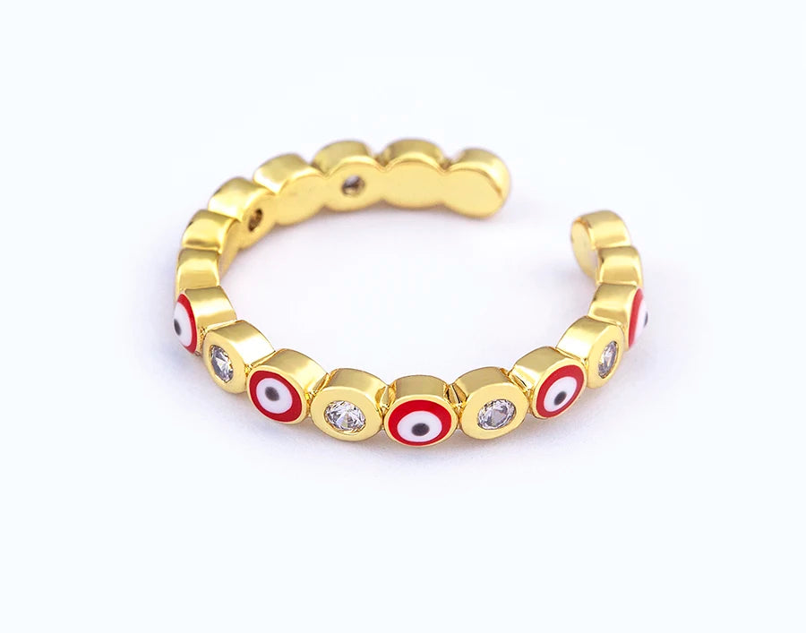 Nidin Hot Sale Lucky Evil Eye Rhinestone Rings For Women Girls Enamel Dripping Oil Finger Devil Eye Adjustable Jewelry Gift