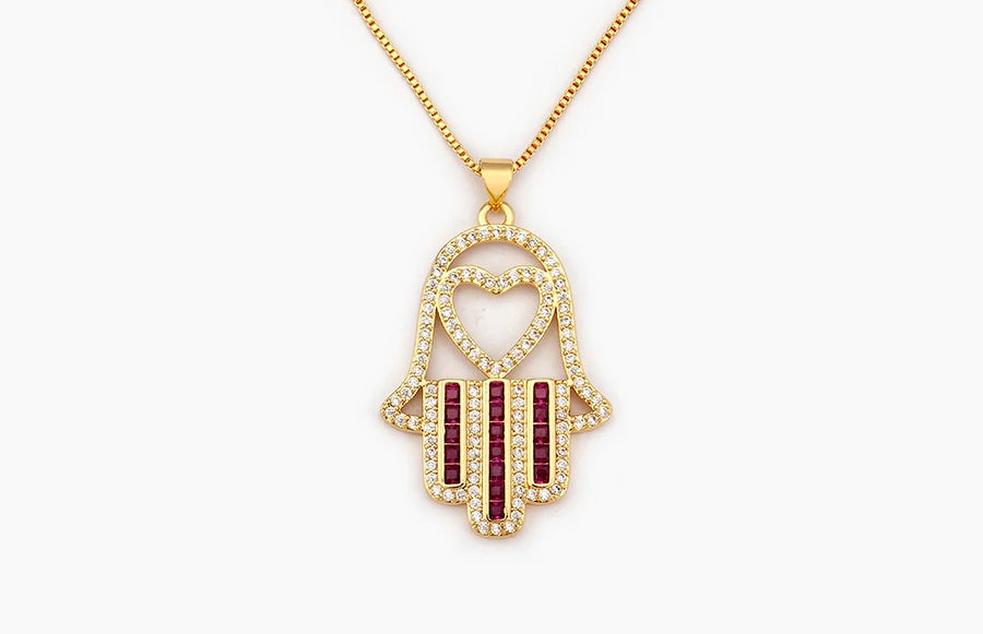 Nidin High Quality Palm Shape Heart/Star Design Cubic Zirconia Charm Pendant Necklace For Women Men Hollow Stylish Jewelry Gifts