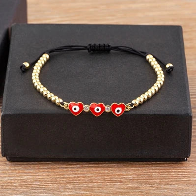 Nidin Adjustable Handmade Braided String Bracelet Women Men Turkish Evil Eye Heart Shape Bangle Couple Lucky Wedding Jewelry