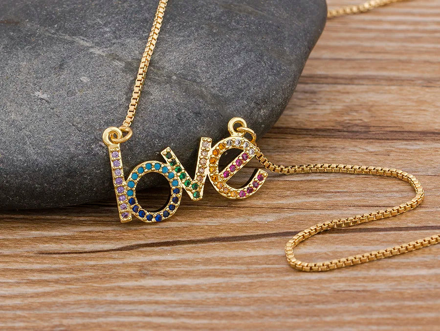 Nidin New Arrival Love Letter Pendant Necklace Gold Color Name Jewelry Chain Chocker For Women Girls Birthday Wedding Party Gift